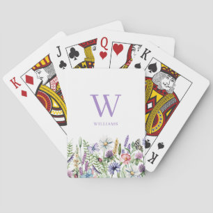 Jeu De Cartes Nom du monogramme Fleur sauvage floral