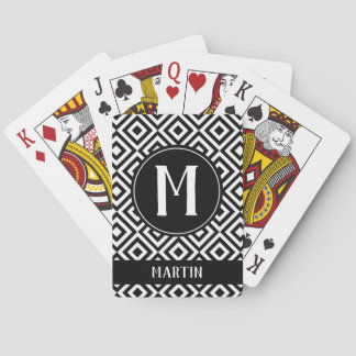 Jeu De Cartes Nom du monogramme Motif géométrique noir et blanc