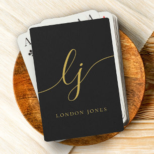 Jeu De Cartes Nom du monogramme personnalisé Black Gold