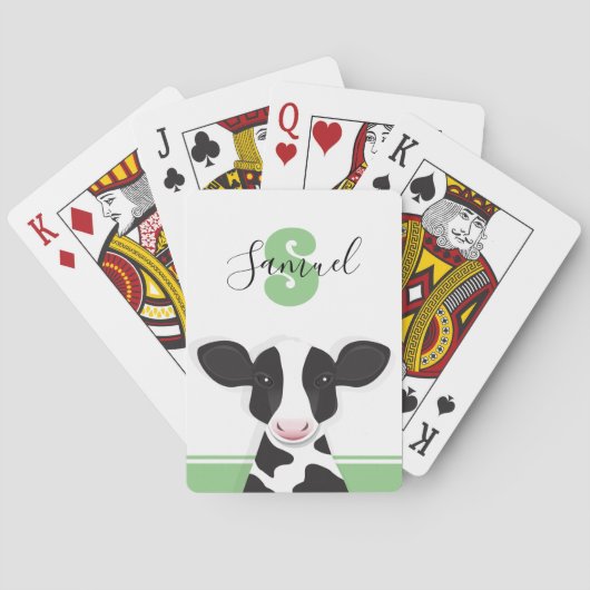 Jeu De Cartes Nom du monogramme Vache blanche blanche verte (dos)