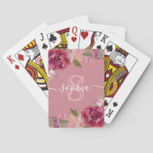 Jeu De Cartes Nom du script monogramme rose pâle rose (dos)