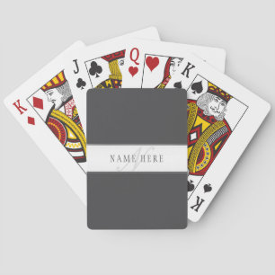 Jeu De Cartes Nom élégant et monogramme   Gris foncé et clair