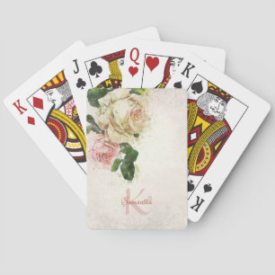 Jeu De Cartes Nom élégant Monogram Blush Rose Aquarelle Roses