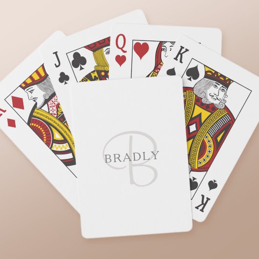 Jeu De Cartes Nom élégant Monogramme | Blanc et gris