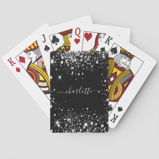 Jeu De Cartes Nom en écriture poussière de paillettes argent noi (dos)