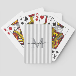 Jeu De Cartes Nom en monogramme rayé gris et blanc