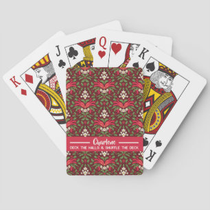 Jeu De Cartes Nom et slogan du ruban rouge de houx de Noël