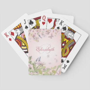 Jeu De Cartes Nom + Fleurs sauvages initiaux roses pour filles +