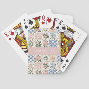 Jeu De Cartes Nom floral aquarelle de fleur sauvage rose