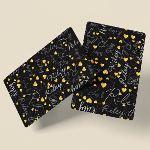 Jeu De Cartes Nom Initial & Gold Hearts Noir