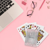 Jeu De Cartes Nom monogramme en gouttes de paillettes rose argen