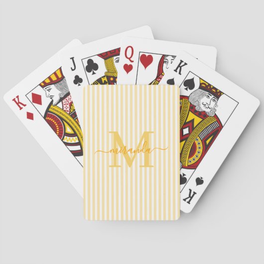 Jeu De Cartes Nom Monogrammé Rayures Jaunes et Blanches (dos)