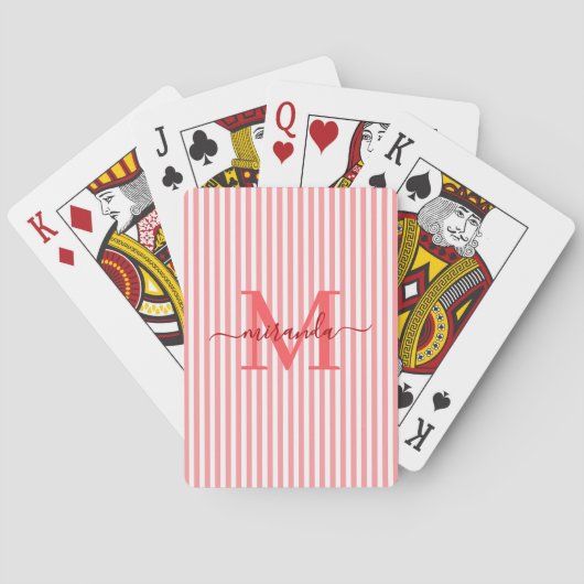 Jeu De Cartes Nom Monogramme Rayures Rouges et Blanches (dos)
