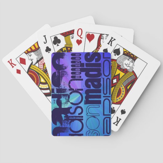 Jeu De Cartes Nom personnalisé ; bleu et Abstrait violet, vert,  (dos)