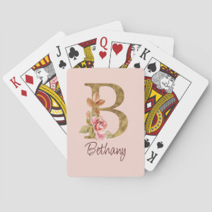 Jeu De Cartes Nom personnalisé Blush Rose lettre B en feuille d'
