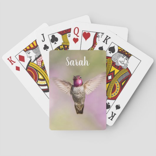 Jeu De Cartes Nom personnalisé du colibri rose et pourpre (dos)
