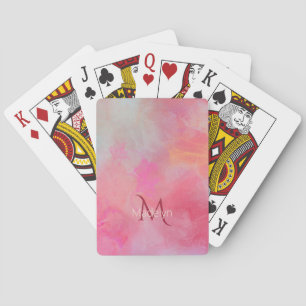 Jeu De Cartes Nom personnalisé + Encre rose aquarelle monogramme