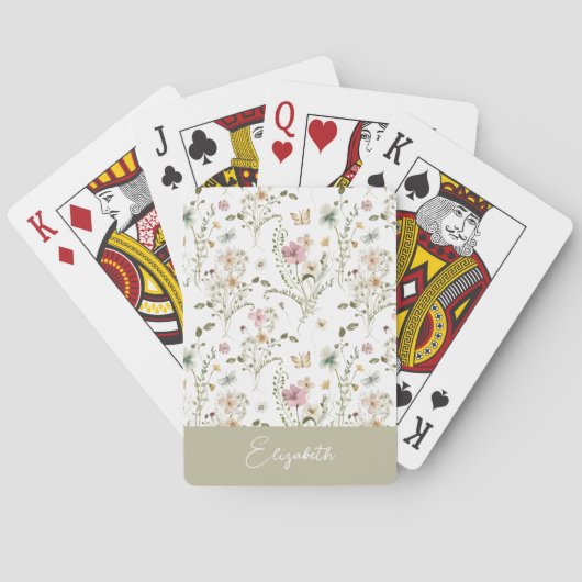 Jeu De Cartes Nom personnalisé fleur sauvage Floral (dos)