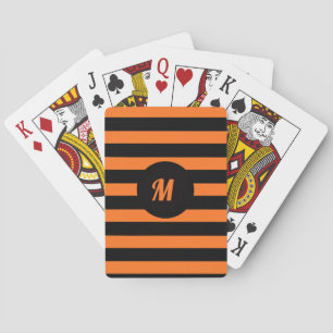 Jeu De Cartes Nom personnalisé initial rayures noires et orange