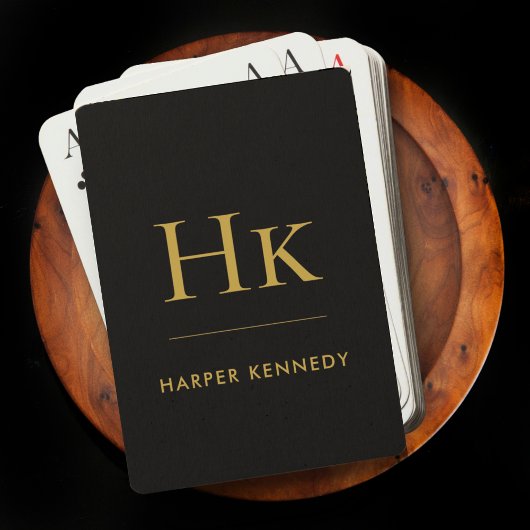 Jeu De Cartes Nom personnalisé Monogram Black Gold