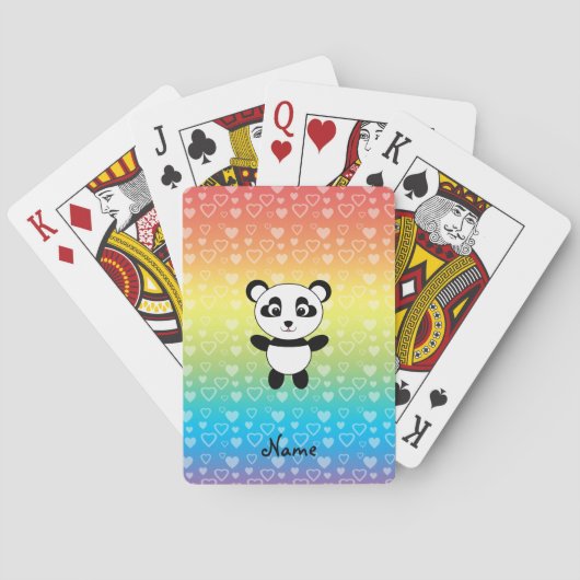 Jeu De Cartes Nom personnalisé panda coeur arc-en-ciel (dos)