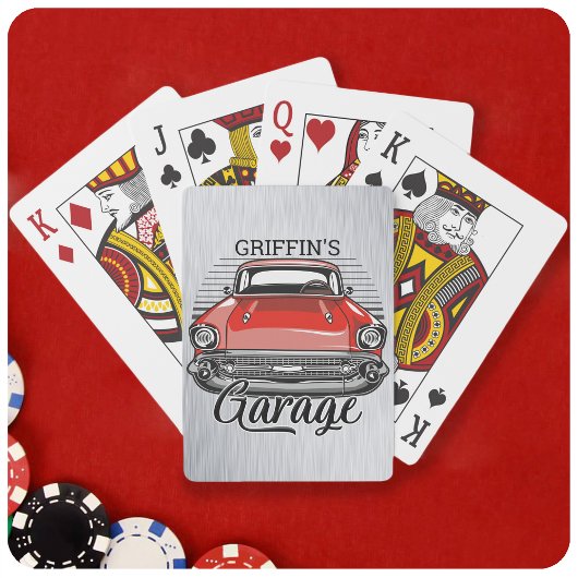 Jeu De Cartes NOM personnalisé Retro Red Classic Car Garage