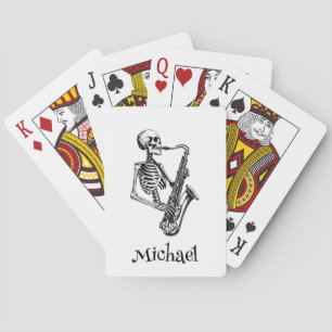 Jeu De Cartes Nom personnalisé squelette saxophone amoureux de l