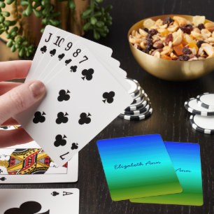 Jeu De Cartes Nom personnalisé Sunset Horizon bleu vert rayé