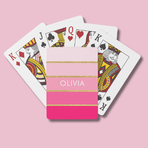 Jeu De Cartes Nom rose et or brillant et personnalisé