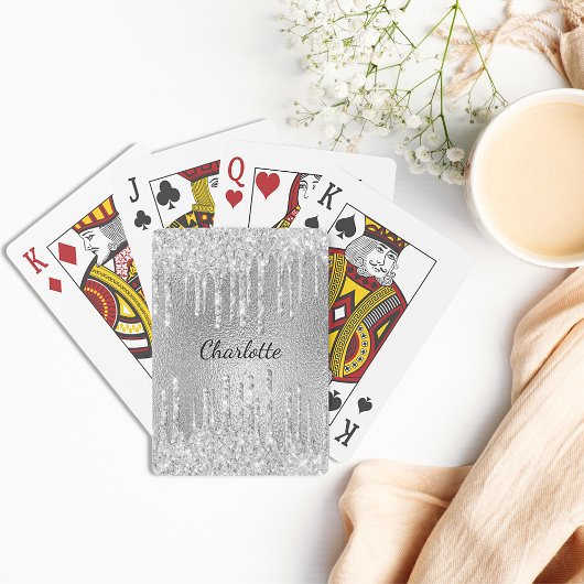 Jeu De Cartes Noms en script avec gouttes de paillettes argentée