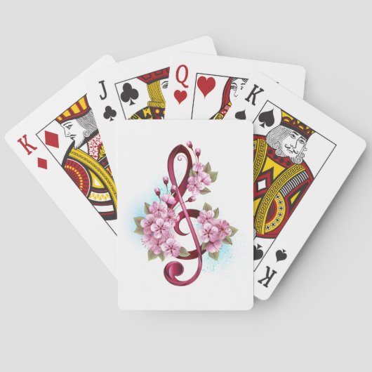 Jeu De Cartes Notes de clef musicale en treble avec des fleurs S (dos)