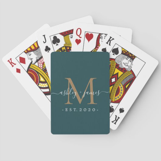 Jeu De Cartes Nouveau Marié Monogramme Personnalisé Turquoise et (dos)