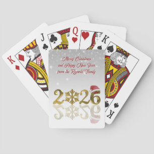 Jeu De Cartes Nouvel An doré 2026 avec flocon de neige et chapea