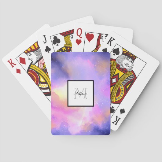 Jeu De Cartes Nuages d'espace surréels cool Monogramme d'aquarel (dos)