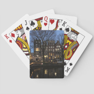 Jeu De Cartes Nuit d'Amsterdam sur le canal en Hollande