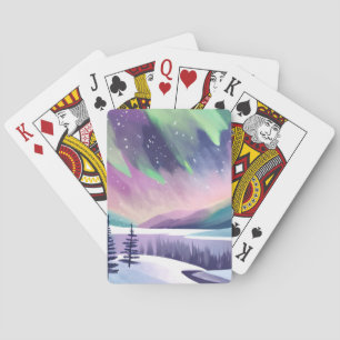 Jeu De Cartes Nuit d'hiver colorée aux aurores boréales   Aquare