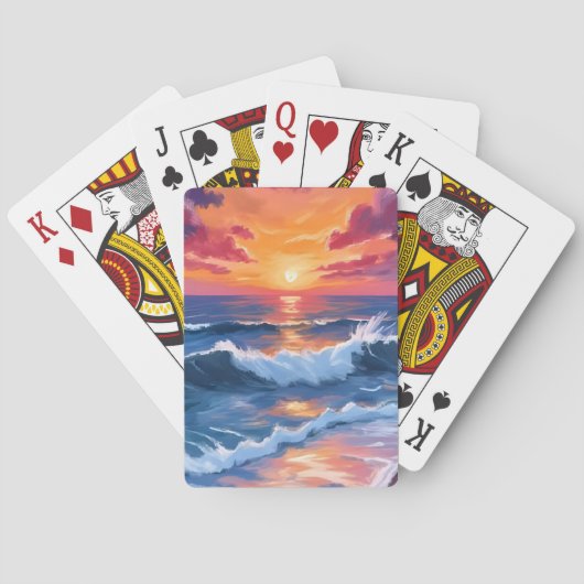 Jeu De Cartes Ocean Sunset Beach Waves Aquarelle (dos)