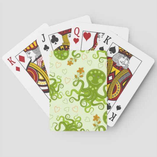 Jeu De Cartes Octopes Vertes Avec Fleurs (dos)