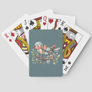 Jeu De Cartes Oiseau chanteur patchwork sur branche fleurie