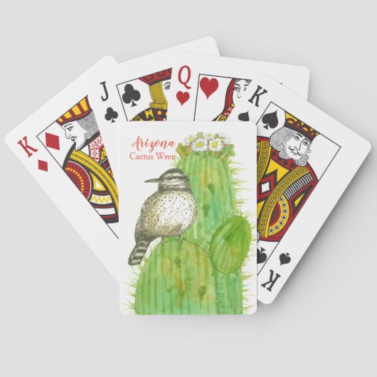 Jeu De Cartes Oiseau de l'Arizona Cactus Wren Aquarelle (dos)