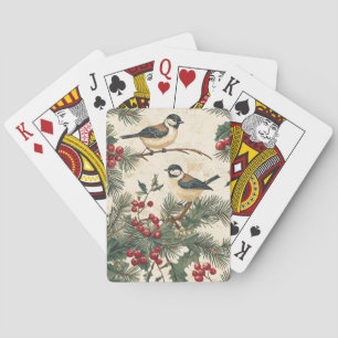 Jeu De Cartes Oiseau Héritage Chantant Holly Noël Crème Forêt