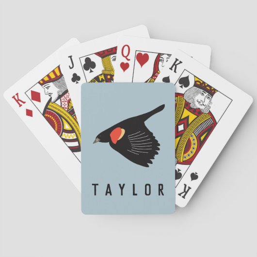 Jeu De Cartes Oiseau-noir à ailes rouges personnalisées en vol (dos)