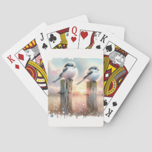 Jeu De Cartes Oiseaux à l'aquarelle pastel sur une clôture au co