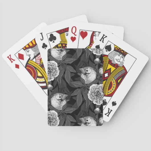 Jeu De Cartes Oiseaux et fleurs de pivoines monochromes, gris (dos)