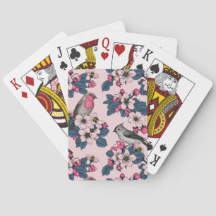 Jeu De Cartes Oiseaux et fleurs roses