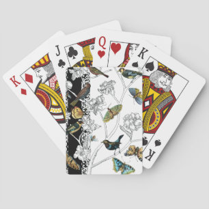 Jeu De Cartes Oiseaux et papillons sur un Arrière - plan noir et