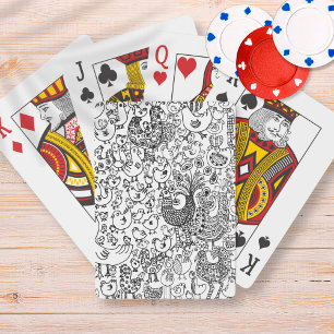 Jeu De Cartes Oiseaux Illustration noir et blanc Main dessinée