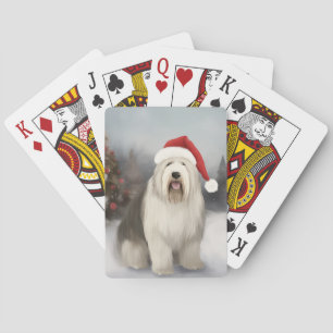 Jeu De Cartes Old English Sheepdog en Noël de neige