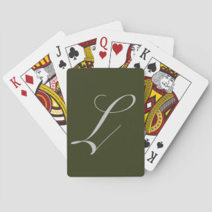 Jeu De Cartes Olive Green et Gris Script Monogramme Cartes de le