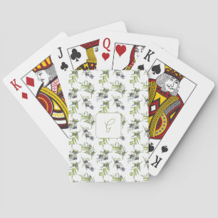 Jeu De Cartes Olives Vert Sauge Monogramme Nom Aquarelle